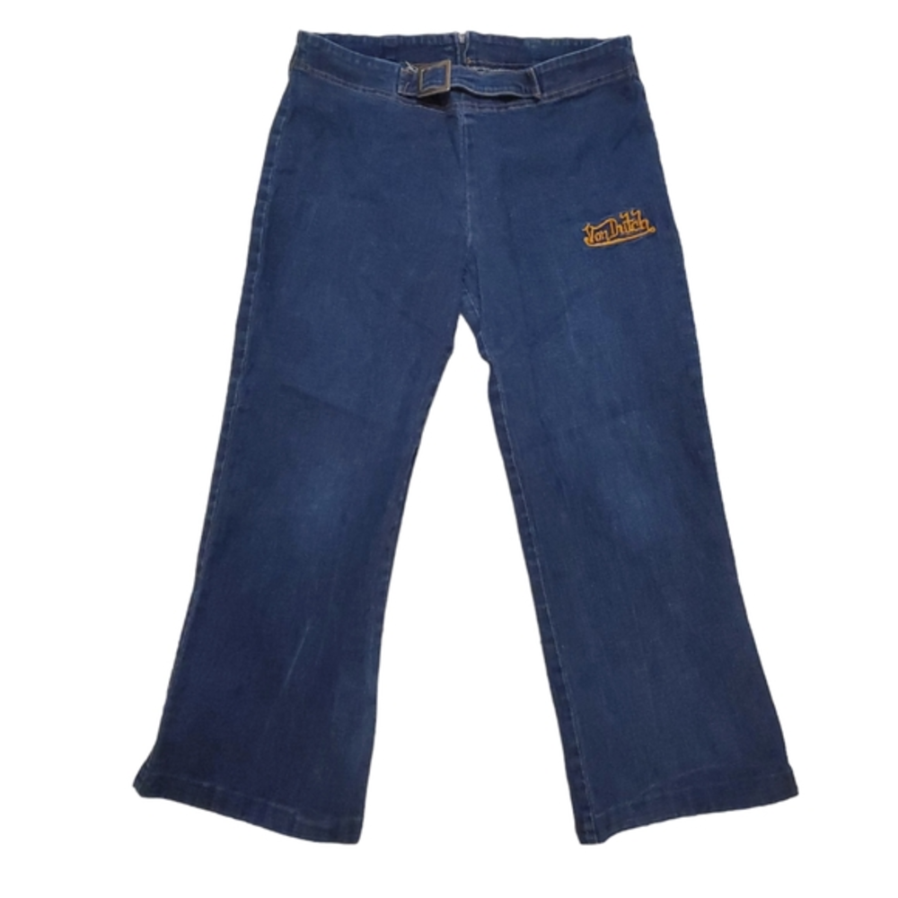 Von Dutch Women's Vintage Blue Denim Flare Crop Jeans XL